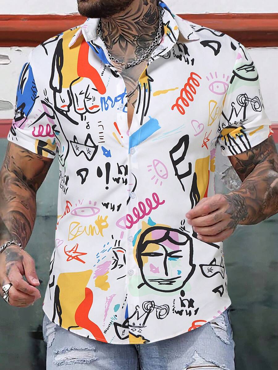 Manfinity LEGND Áo sơ mi Nam Nút phía trước Con số In ngẫu nhiên Giải trí - Nhiều màu - Xem 1