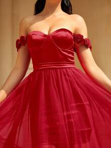 Missord Vestido de vestir de hombros descubiertos de muslo con abertura con malla - Rojo - Ver 6