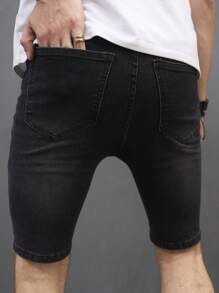 Manfinity Quần Short Denim Nam Túi Dây kéo Khối Màu - Xám - Xem 2