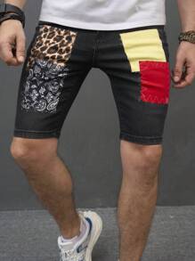 Manfinity Quần Short Denim Nam Túi Dây kéo Khối Màu - Xám - Xem 3