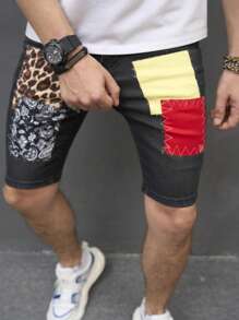 Manfinity Quần Short Denim Nam Túi Dây kéo Khối Màu - Xám - Xem 4