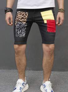 Manfinity Quần Short Denim Nam Túi Dây kéo Khối Màu - Xám - Xem 5