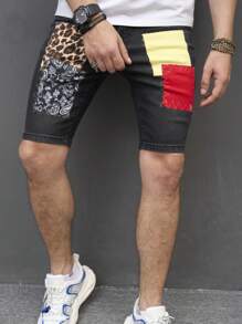 Manfinity Quần Short Denim Nam Túi Dây kéo Khối Màu - Xám - Xem 7