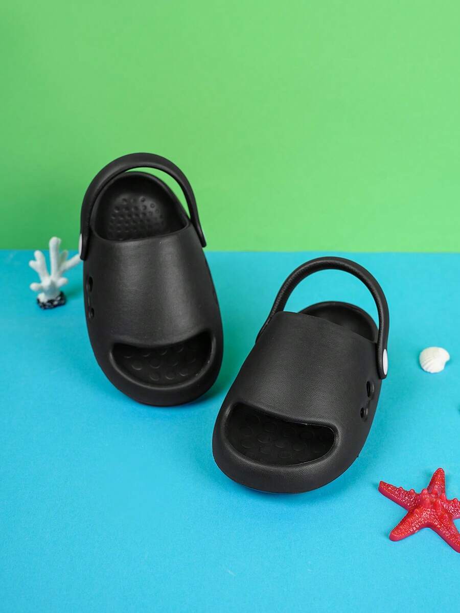 女孩舒服透氣防滑露趾洞洞鞋適用於戶外 - 黑色 - 查看 1