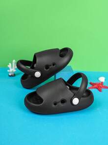 女孩舒服透氣防滑露趾洞洞鞋適用於戶外 - 黑色 - 查看 2