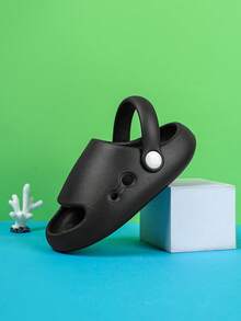 女孩舒服透氣防滑露趾洞洞鞋適用於戶外 - 黑色 - 查看 5