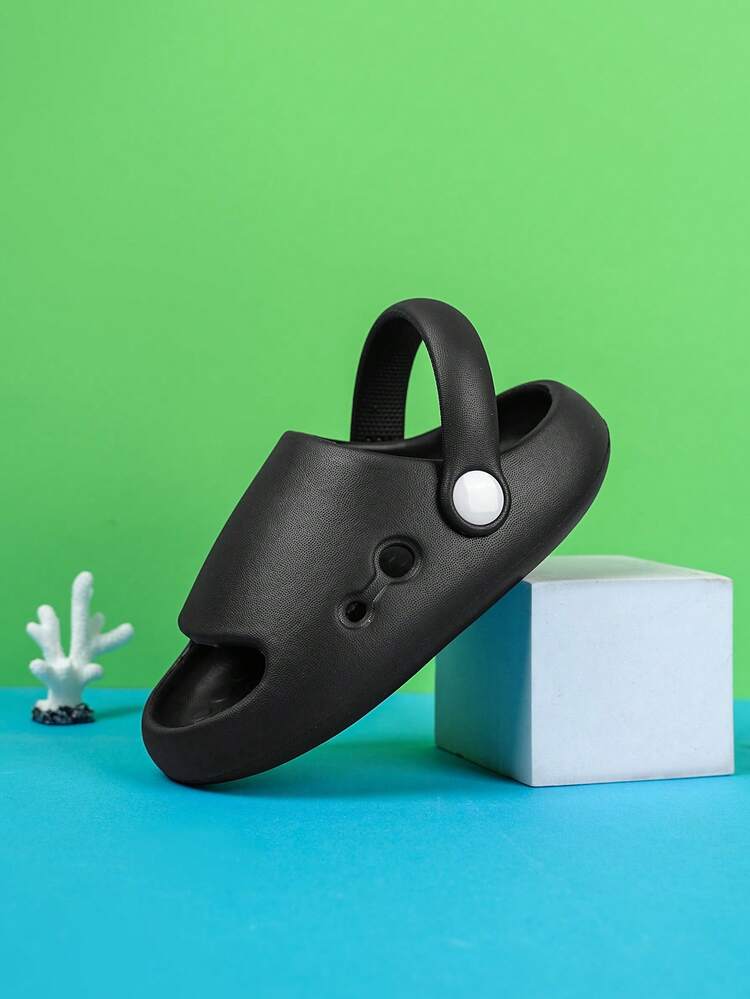 女孩舒服透氣防滑露趾洞洞鞋適用於戶外 - 黑色 - 查看 5