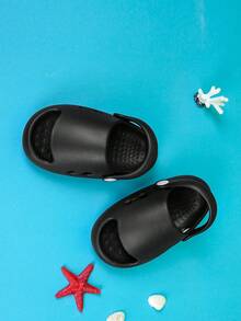 女孩舒服透氣防滑露趾洞洞鞋適用於戶外 - 黑色 - 查看 6