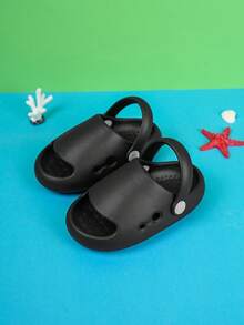 女孩舒服透氣防滑露趾洞洞鞋適用於戶外 - 黑色 - 查看 7