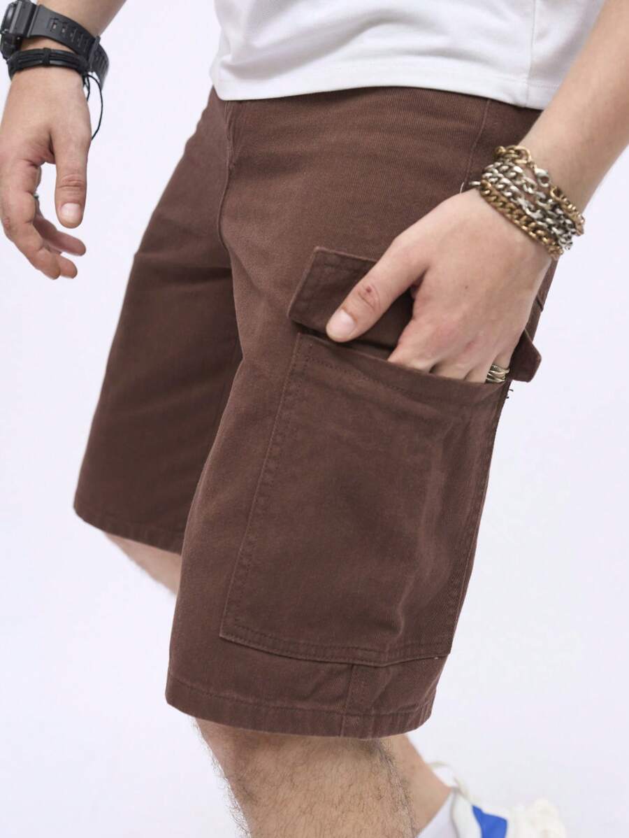 Manfinity Homme Men's Baggy Bermuda Denim Shorts With Flap And Side Pockets - Brown - View 1