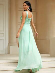 Missord Vestido halter con lentejuela en contraste de muslo con abertura - Verde - Ver 2
