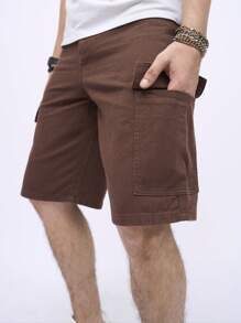 Manfinity Homme Men's Baggy Bermuda Denim Shorts With Flap And Side Pockets - Brown - View 8