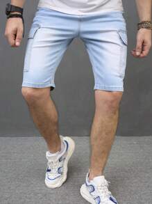 Manfinity 男士棉側翻蓋口袋百慕大牛仔短褲