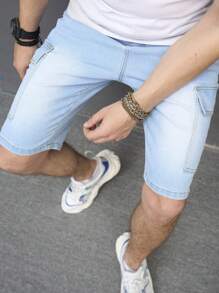 Manfinity 男士棉側翻蓋口袋百慕大牛仔短褲