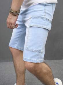 Manfinity 男士棉側翻蓋口袋百慕大牛仔短褲