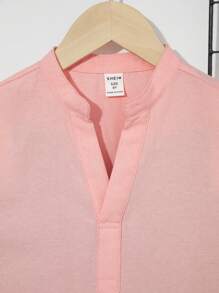 SHEIN Boys Solid Popover Shirt - Coral Pink - View 4