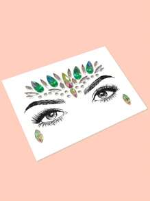 1sheet Rhinestone Face Tattoo Sticker - Green - View 2