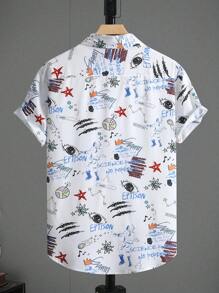 Manfinity Hypemode Heren Graffiti Print Grafisch Casual Kraag Korte Mouw Overhemd Zonder T-shirt, Voor Vakantie