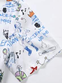 Manfinity Hypemode Heren Graffiti Print Grafisch Casual Kraag Korte Mouw Overhemd Zonder T-shirt, Voor Vakantie
