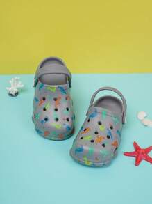 Boys Dinosaur Print Breathable Non-Slip Two Way Wear Clogs For Summer - Dark Grey - View 2