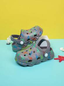 Boys Dinosaur Print Breathable Non-Slip Two Way Wear Clogs For Summer - Dark Grey - View 3