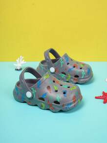 Boys Dinosaur Print Breathable Non-Slip Two Way Wear Clogs For Summer - Dark Grey - View 4