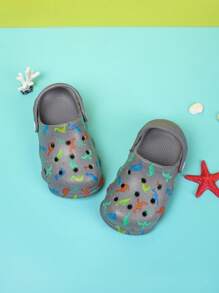 Boys Dinosaur Print Breathable Non-Slip Two Way Wear Clogs For Summer - Dark Grey - View 5