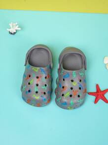 Boys Dinosaur Print Breathable Non-Slip Two Way Wear Clogs For Summer - Dark Grey - View 6