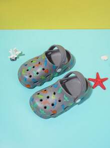 Boys Dinosaur Print Breathable Non-Slip Two Way Wear Clogs For Summer - Dark Grey - View 7