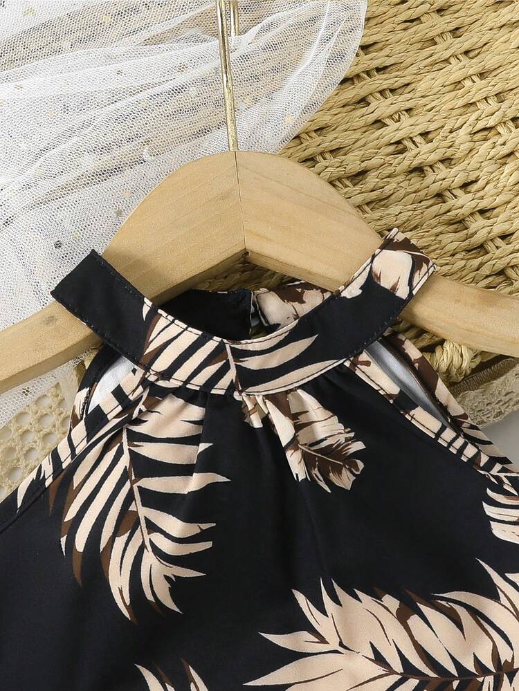 เด็กหญิงวัยหัดเดิน พิมพ์ ทรอปิคอล เสื้อท็อปคล้องคอ & กางเกงขากว้าง - สีดำ - ดู 5