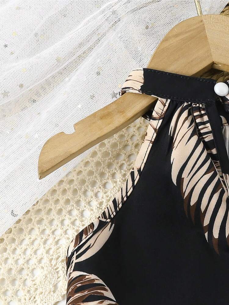 เด็กหญิงวัยหัดเดิน พิมพ์ ทรอปิคอล เสื้อท็อปคล้องคอ & กางเกงขากว้าง - สีดำ - ดู 6