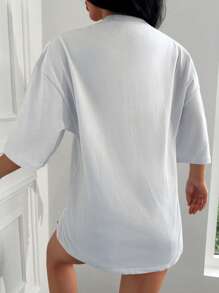 RueChic Tropical & Letter Graphic Drop Shoulder Tee - White - View 2