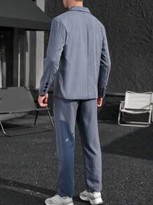 Manfinity Mode Men Striped Print Single Breasted Blazer & Suit Trousers - Grey - View 4