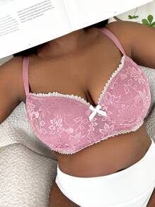 Plus Floral Lace Bow Front Underwire Bra - Dusty Pink - View 4