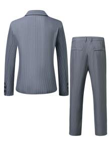 Manfinity Mode Men Striped Print Single Breasted Blazer & Suit Trousers - Grey - View 7