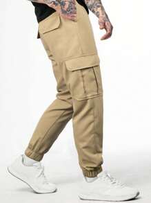 Manfinity LEGND Men Flap Pocket Cargo Trousers - Khaki - View 4