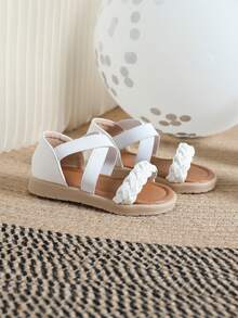 女嬰編織交叉透氣涼鞋 - 白色 - 查看 3