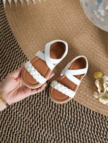 女嬰編織交叉透氣涼鞋 - 白色 - 查看 5