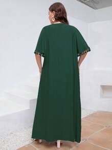 Mulvari 大碼流蘇邊蕾絲拼接連衣裙 - 墨綠色 - 查看 2