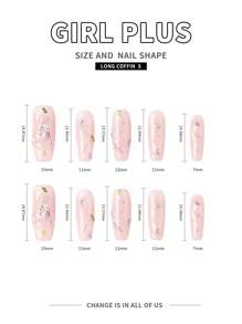 使用10入組長棺材3D水鑽裝飾全覆蓋假指甲套件立即升級您外觀 - 淺粉色 - 查看 4