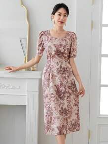 DAZY 印花泡泡袖洋裝 - 彩色 - 查看 1