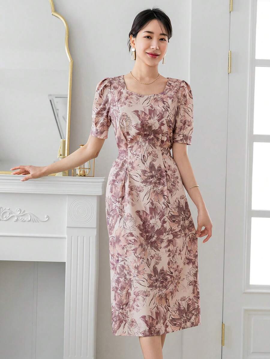 DAZY 印花泡泡袖洋裝 - 彩色 - 查看 1