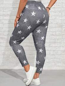 EMERY ROSE Plus Star Print Leggings - Grey - View 2