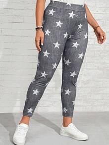 EMERY ROSE Plus Star Print Leggings - Grey - View 3