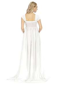 JustVH Maternity Off-Shoulder Floor-Length Dress For Maternity Photoshoot - White - View 2