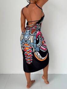 Summer Cartoon Graphic Cover Up Dress - Multicolor - View 2