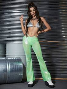 Quần nữ Buộc lại Cắt ra màu trơn Buổi tiệc - màu xanh lá - Xem 6