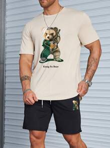 Manfinity LEGND 男士熊和字母圖案T恤和短褲 - 彩色 - 查看 1