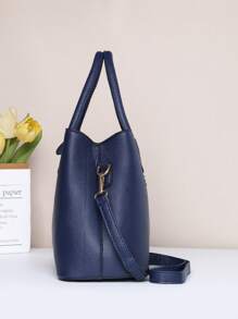 PINCNEL Túi có tay cầm tối giản phía trên Tay cầm đôi có túi quyến rũ - Màu xanh hải quân - Xem 7