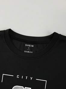 男士字母圖案T恤 - 黑色 - 查看 3